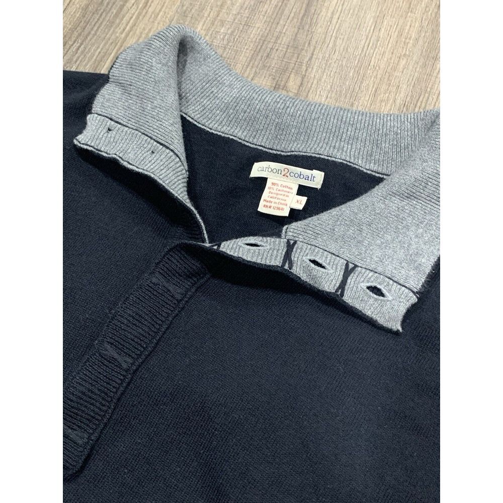 Carbon2Cobalt Men XL Black/Gray Cotton/Cashmere 1/4 Button‎ Long Sleeve Sweater